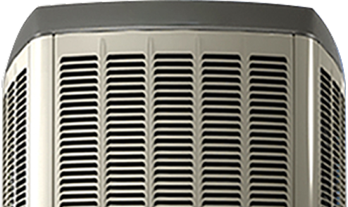 Front view of a Peel HVAC condenser unit with a metallic grille design, shown isolated on a transparent background.